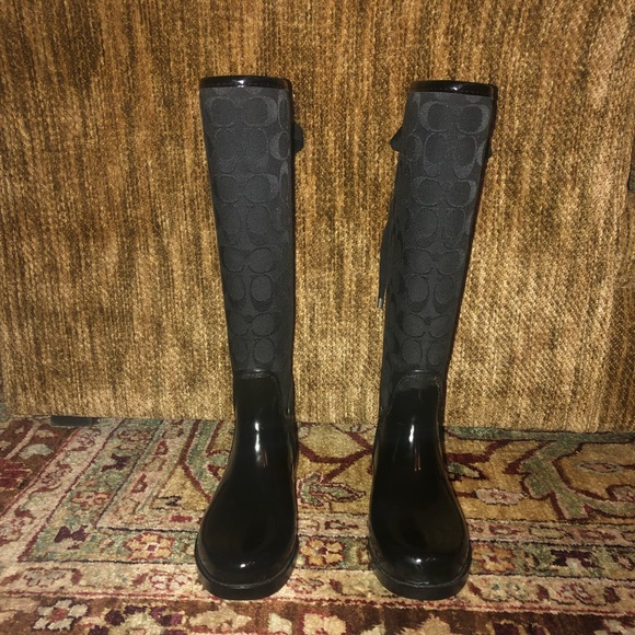 Coach Shoes - COACH Tristee Tall Signature Logo Rain Boot Sz 6